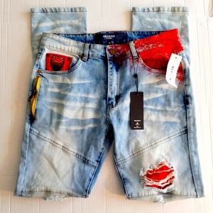 Reason Brand jeans men's size 36x32 blue with paint splatter and distressed